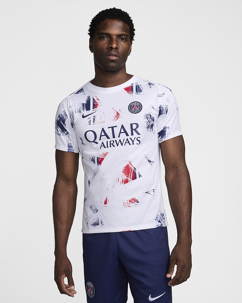 Haut de foot a manches courtes d avant match Nike Dri FIT Paris Saint Germain Academy Pro Exterieur pour homme. Nike FR